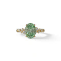 Green Oval Cut Cluster-Vintage Setting Lab Grown Diamond Ring - Celeste Arc - 2 Carat / 10K Solid Gold / Yellow Gold