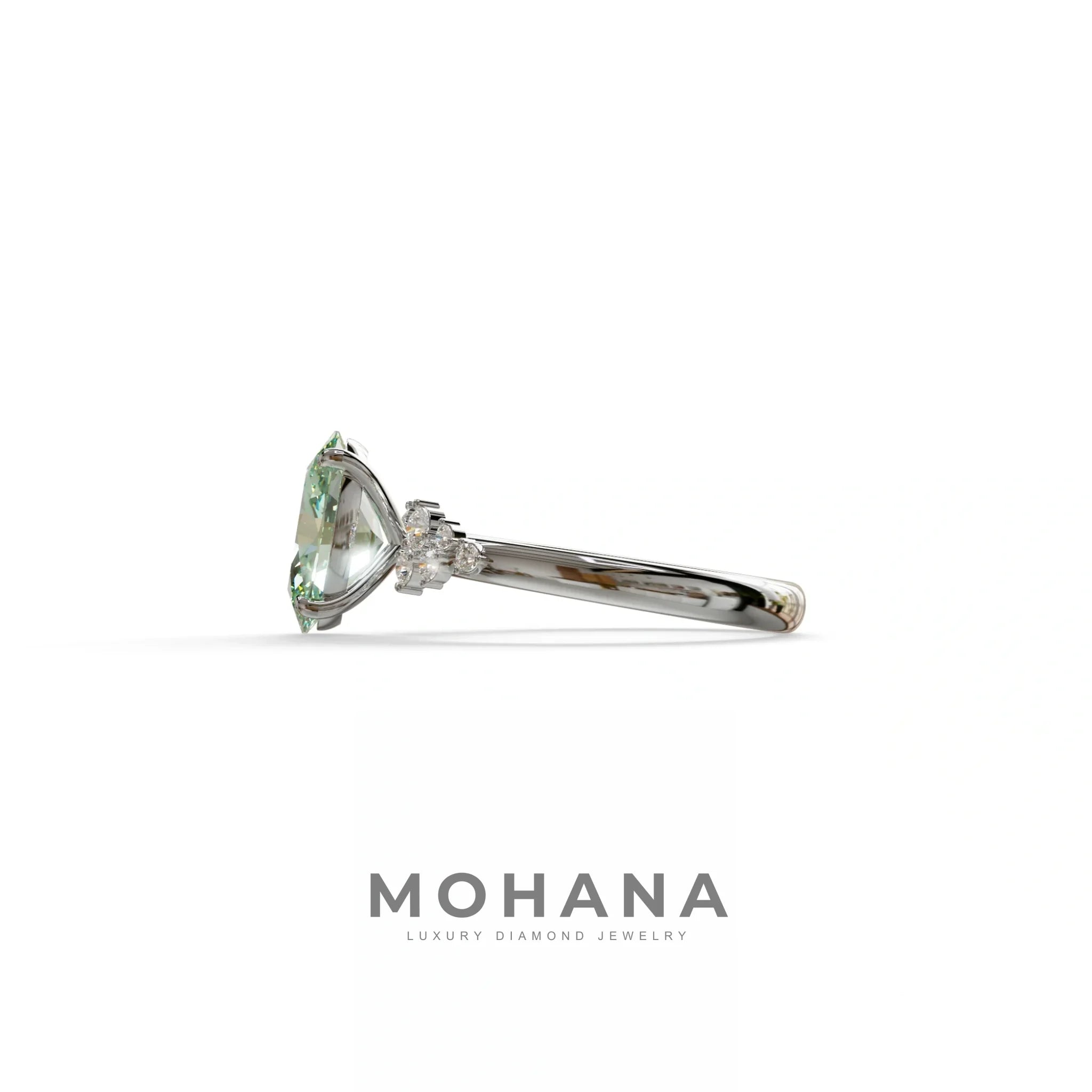 Green Oval Cut Cluster-Vintage Setting Lab Grown Diamond Ring - Celeste Arc