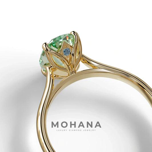 Green Oval Cut Hidden Diamond Solitaire Lab Grown Diamond Ring - Secrecy