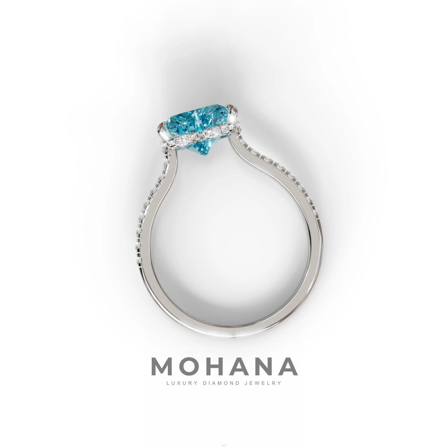 Heart Shaped Blue Diamond Engagement Ring – Lab Grown Pavé Solitaire in 14K Gold