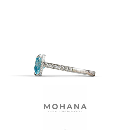 Heart Shaped Blue Diamond Engagement Ring – Lab Grown Pavé Solitaire in 14K Gold