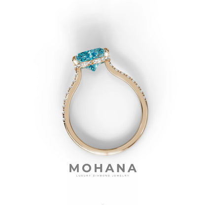 Heart Shaped Blue Diamond Engagement Ring – Lab Grown Pavé Solitaire in 14K Gold