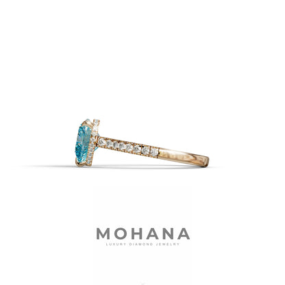 Heart Shaped Blue Diamond Engagement Ring – Lab Grown Pavé Solitaire in 14K Gold