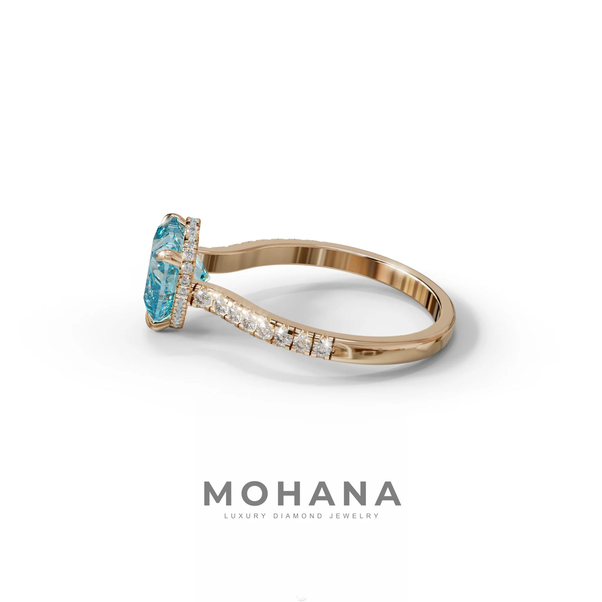 Heart Shaped Blue Diamond Engagement Ring – Lab Grown Pavé Solitaire in 14K Gold