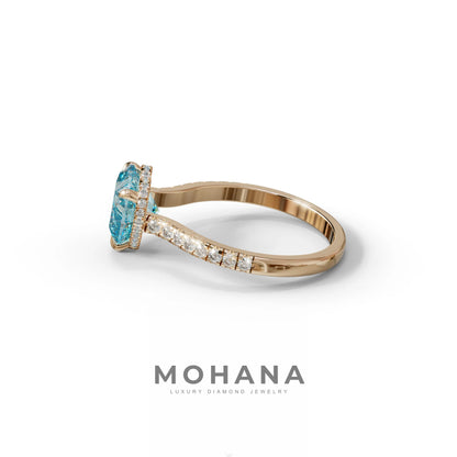 Heart Shaped Blue Diamond Engagement Ring – Lab Grown Pavé Solitaire in 14K Gold