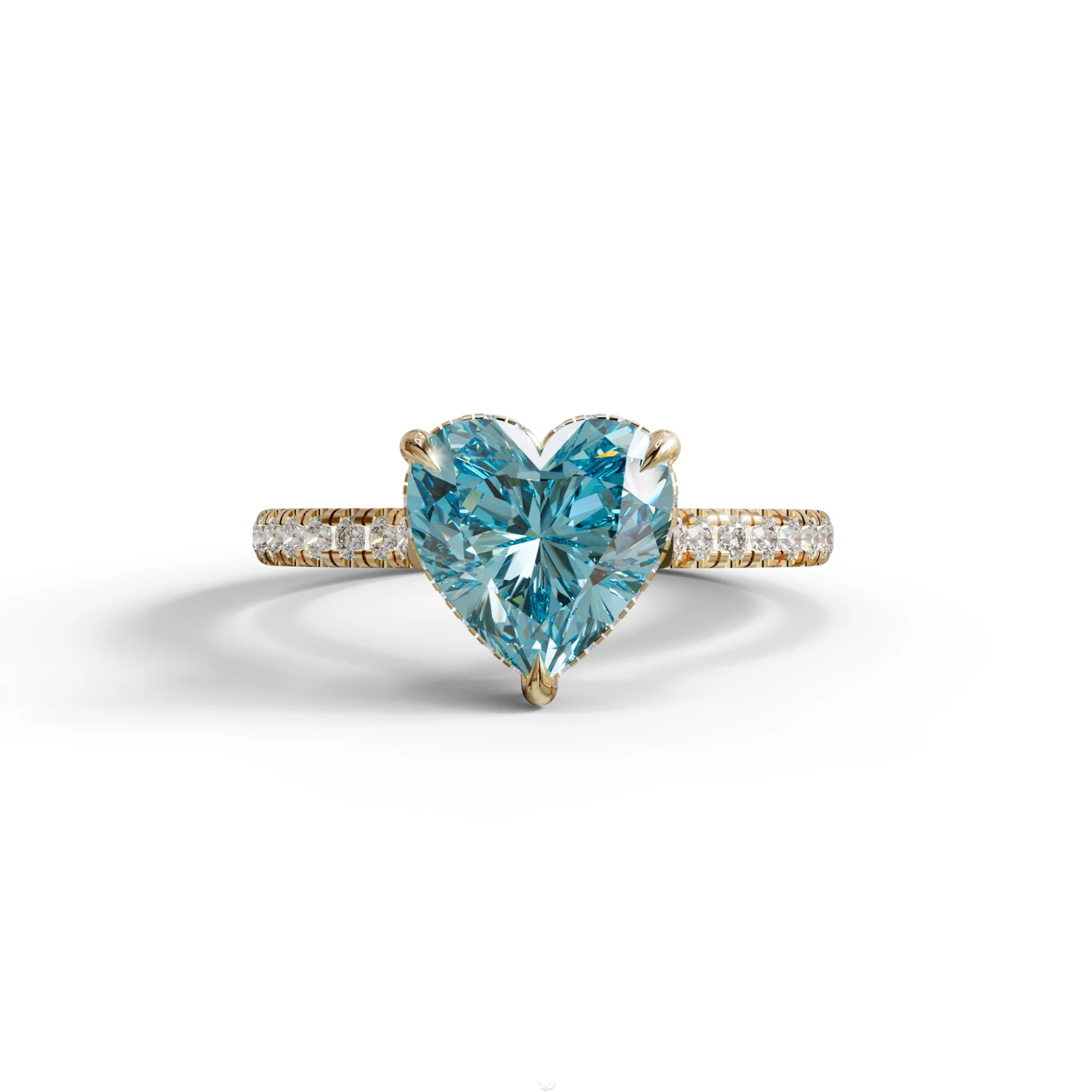 Heart Shaped Blue Diamond Engagement Ring – Lab Grown Pavé Solitaire in 14K Gold - 10K Solid Gold / Yellow Gold