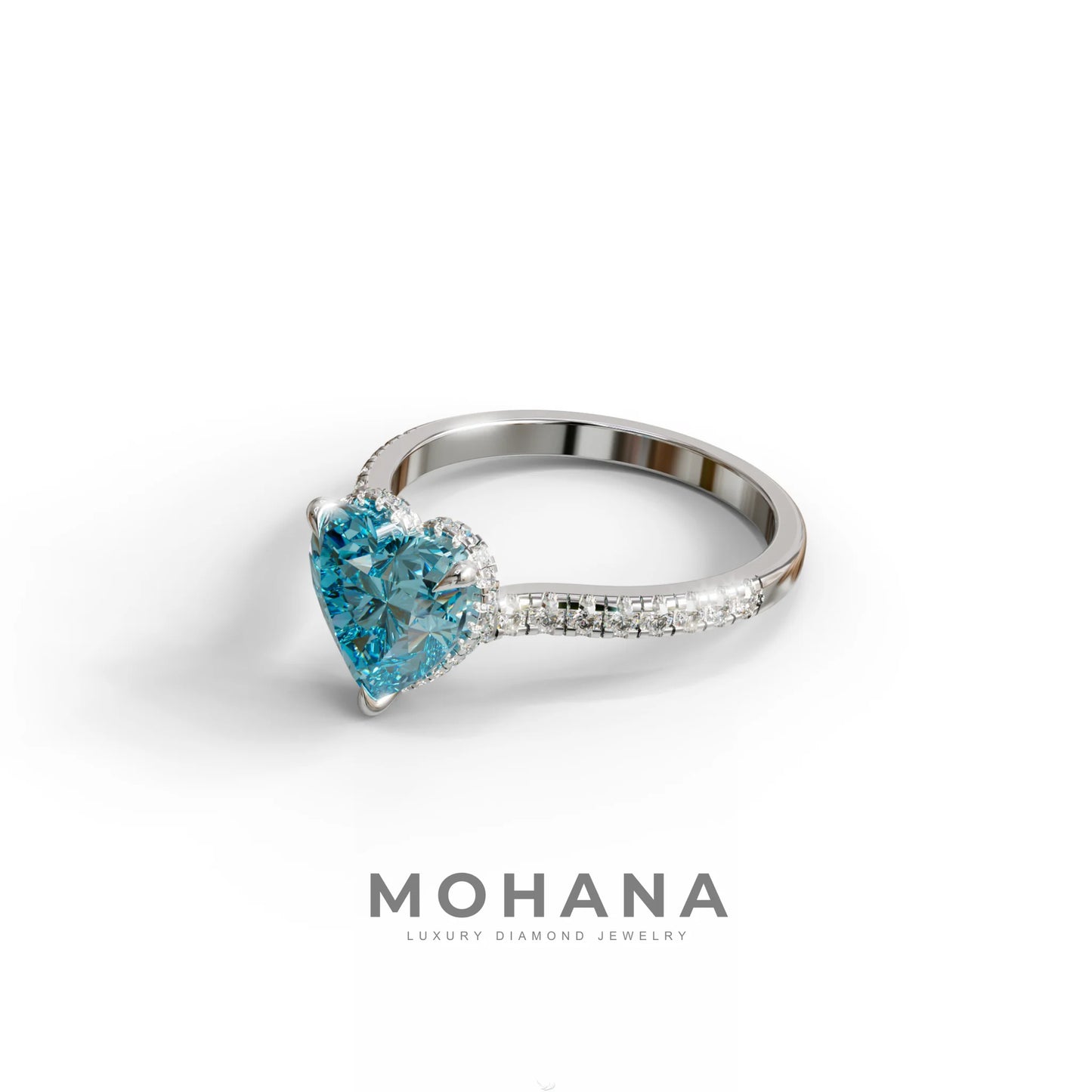 Heart Shaped Blue Diamond Engagement Ring – Lab Grown Pavé Solitaire in 14K Gold
