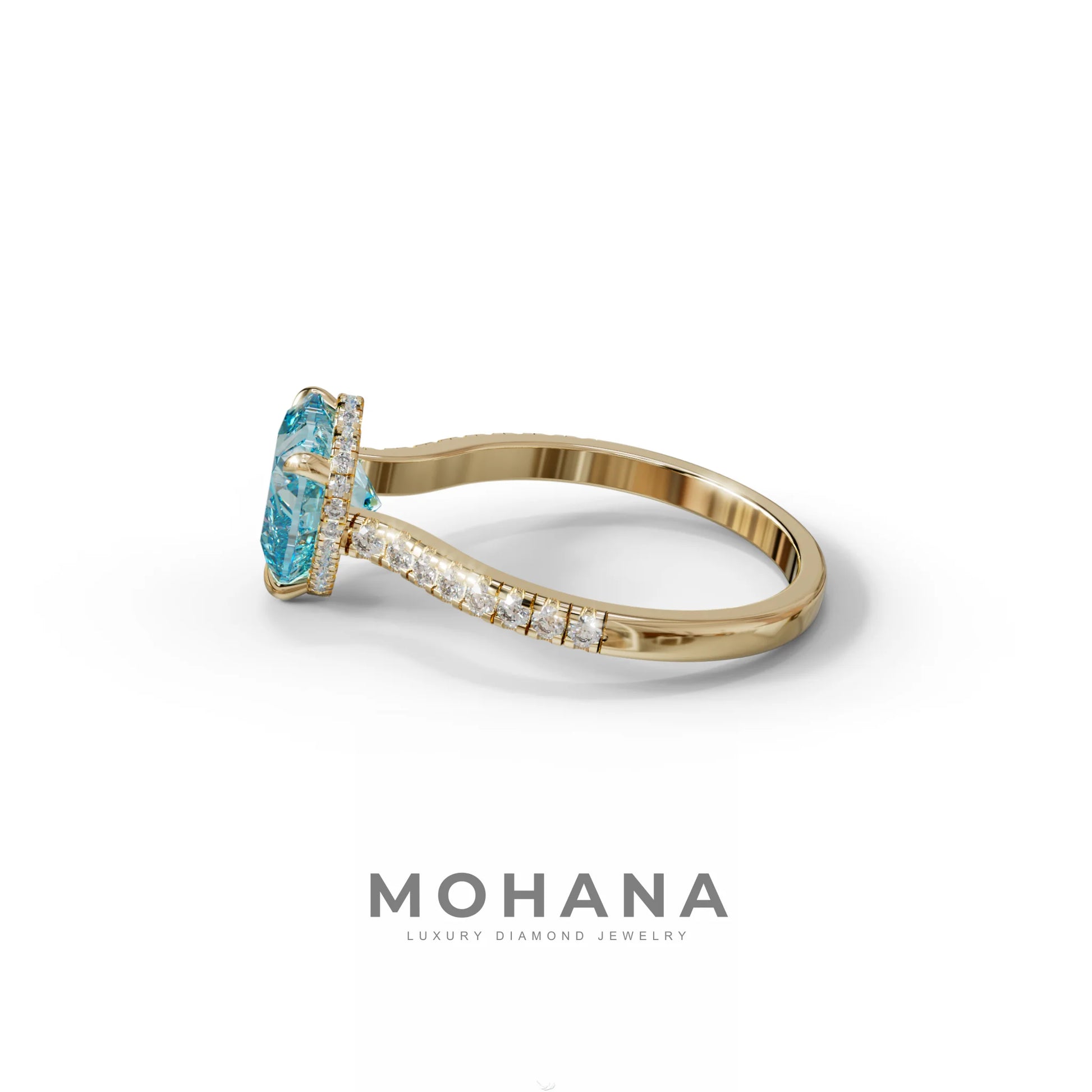 Heart Shaped Blue Diamond Engagement Ring – Lab Grown Pavé Solitaire in 14K Gold