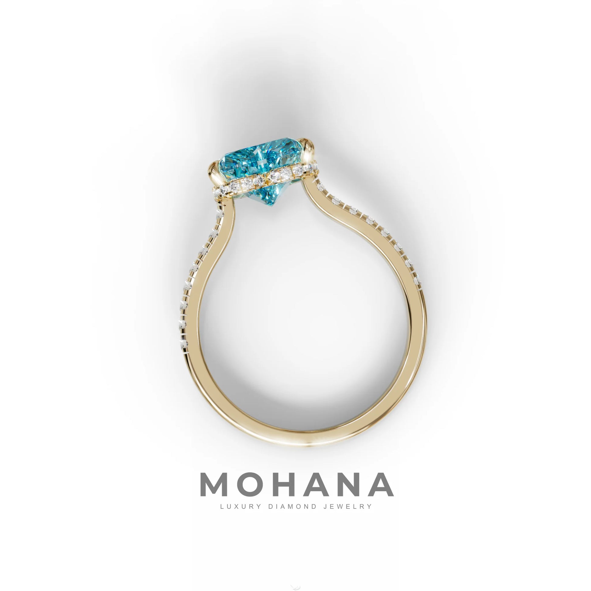 Heart Shaped Blue Diamond Engagement Ring – Lab Grown Pavé Solitaire in 14K Gold