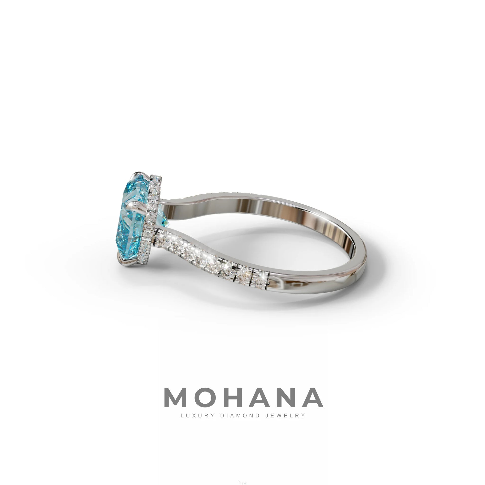 Heart Shaped Blue Diamond Engagement Ring – Lab Grown Pavé Solitaire in 14K Gold