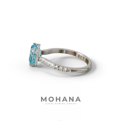 Heart Shaped Blue Diamond Engagement Ring – Lab Grown Pavé Solitaire in 14K Gold