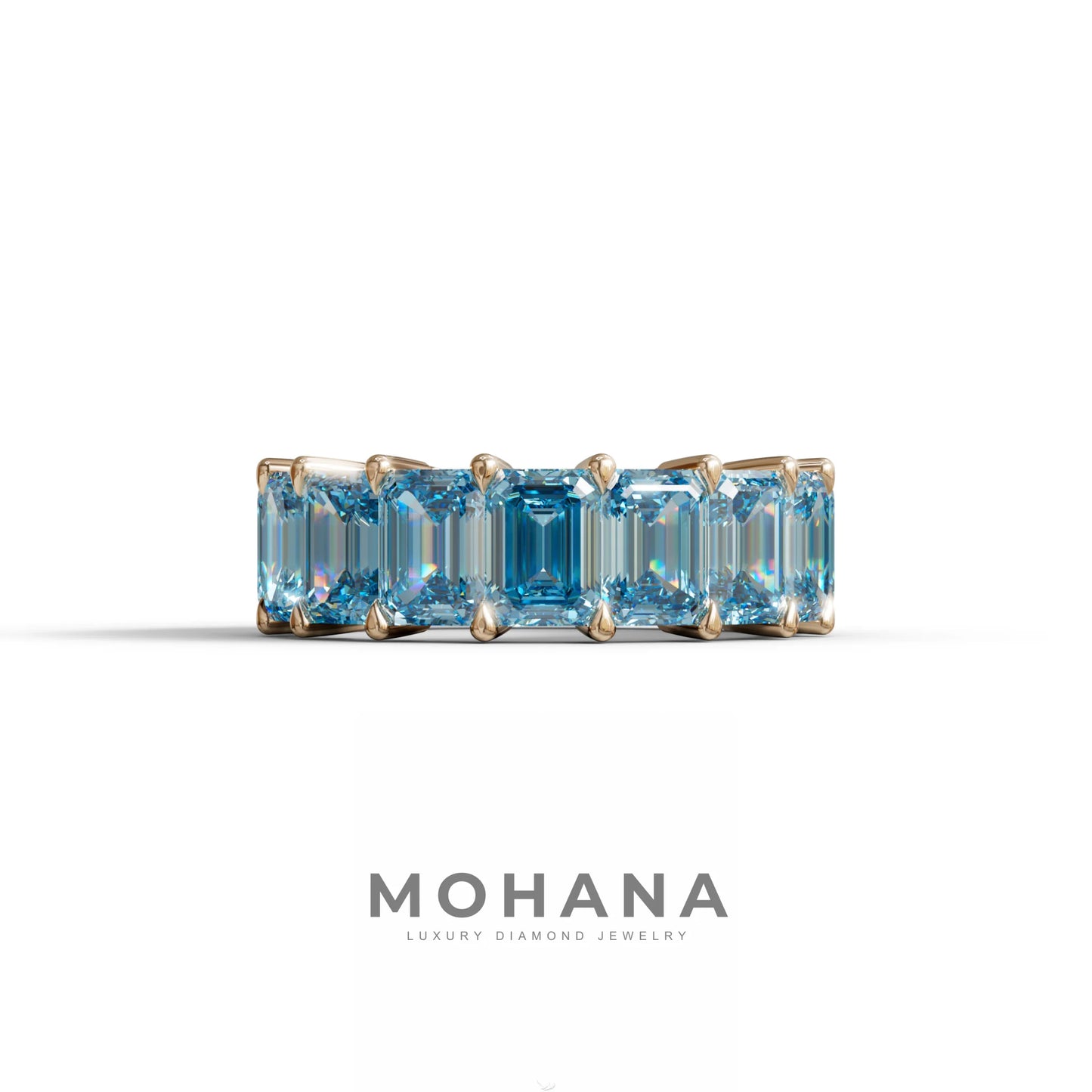 Lab‑Grown Blue Emerald‑Cut Diamond Band – Classic Full‑Eternity Style - 10K Solid Gold / Rose Gold