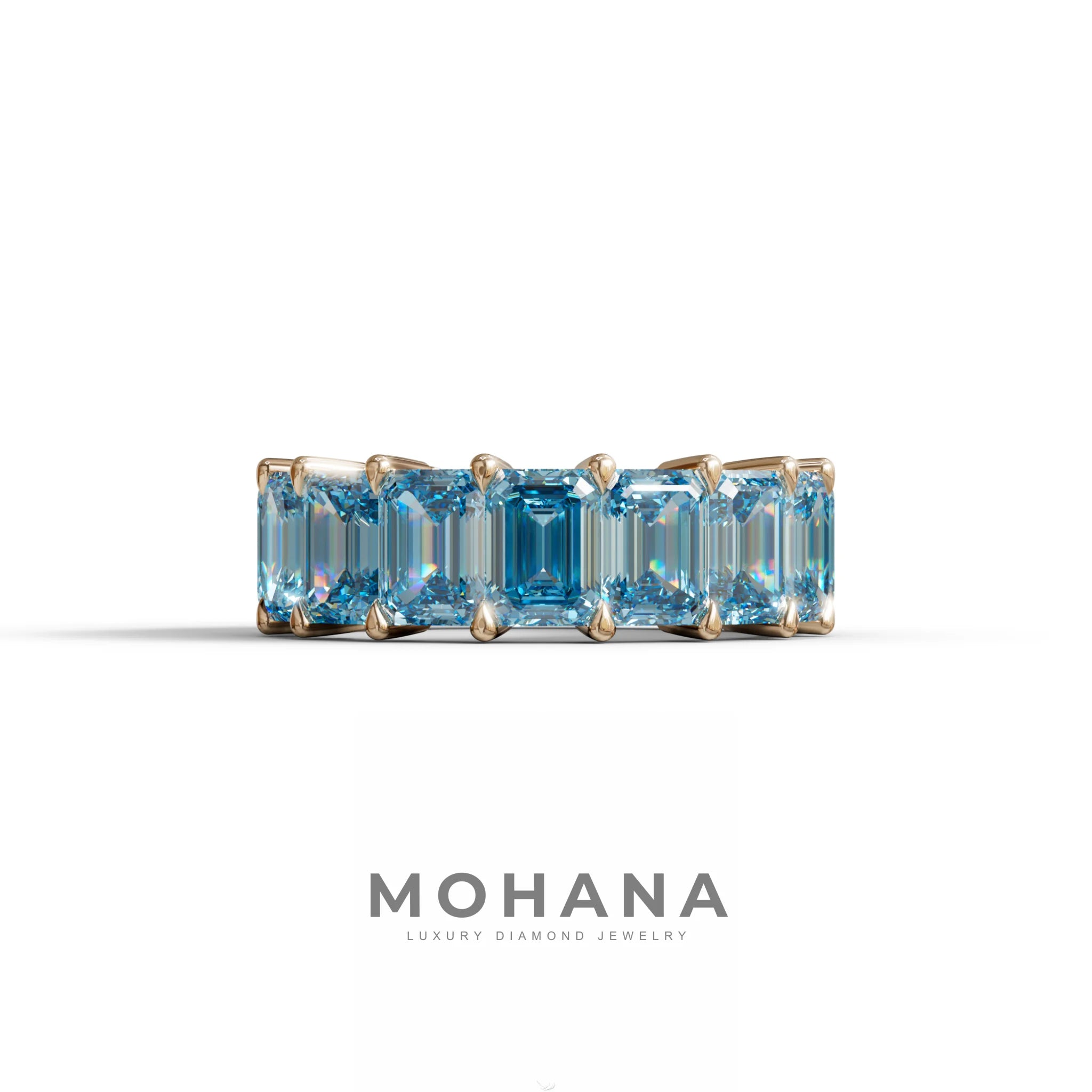 Lab‑Grown Blue Emerald‑Cut Diamond Band – Classic Full‑Eternity Style - 10K Solid Gold / Rose Gold
