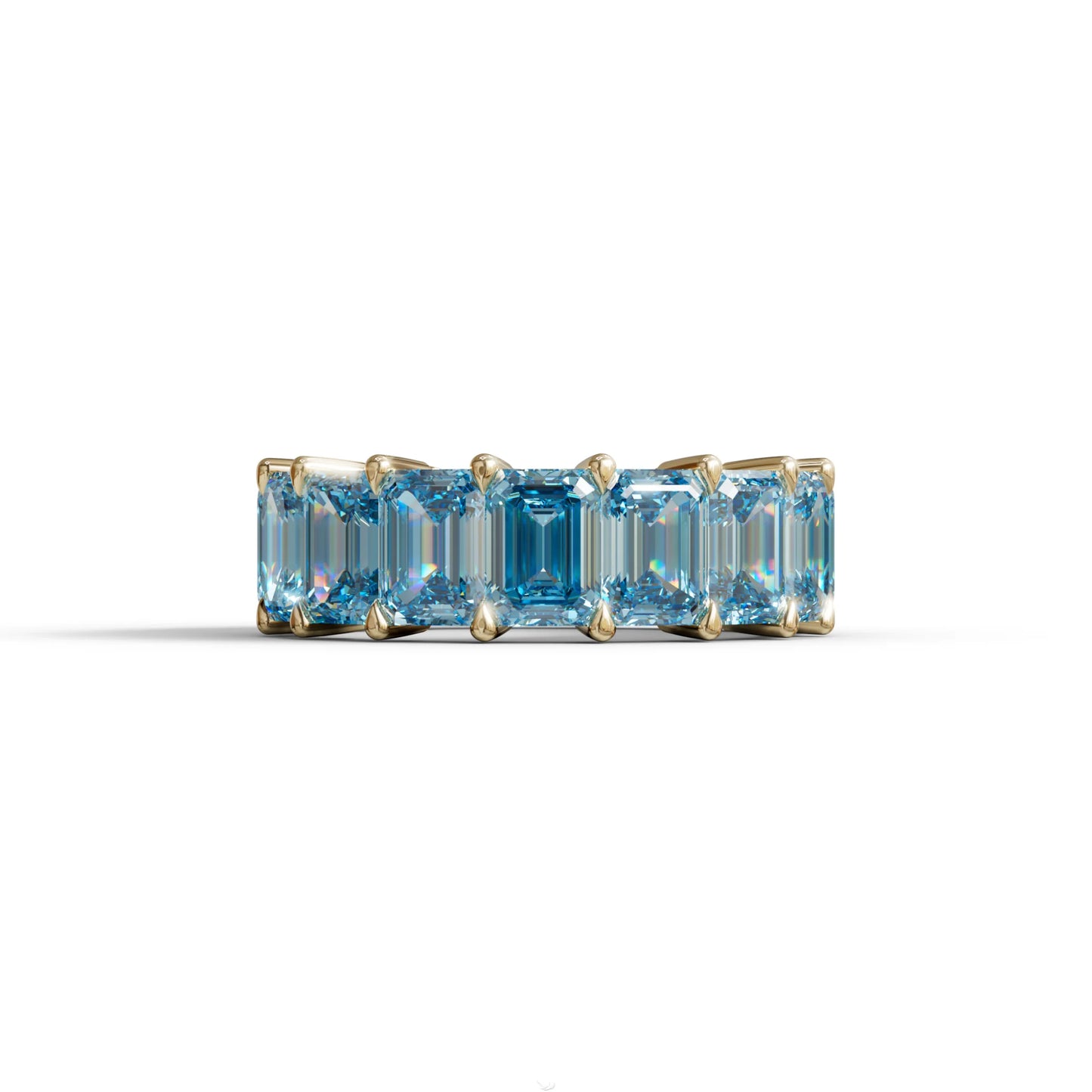 Lab‑Grown Blue Emerald‑Cut Diamond Band – Classic Full‑Eternity Style - 10K Solid Gold / Yellow Gold