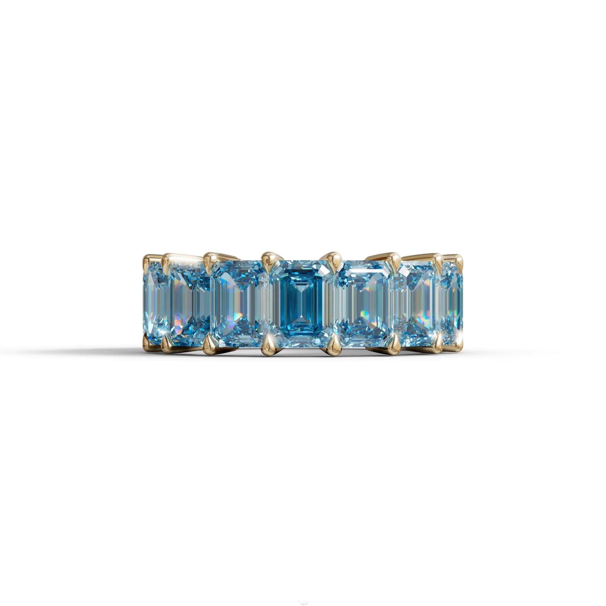 Lab‑Grown Blue Emerald‑Cut Diamond Band – Classic Full‑Eternity Style - 10K Solid Gold / Yellow Gold