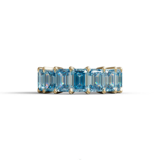 Lab‑Grown Blue Emerald‑Cut Diamond Band – Classic Full‑Eternity Style - 10K Solid Gold / Yellow Gold