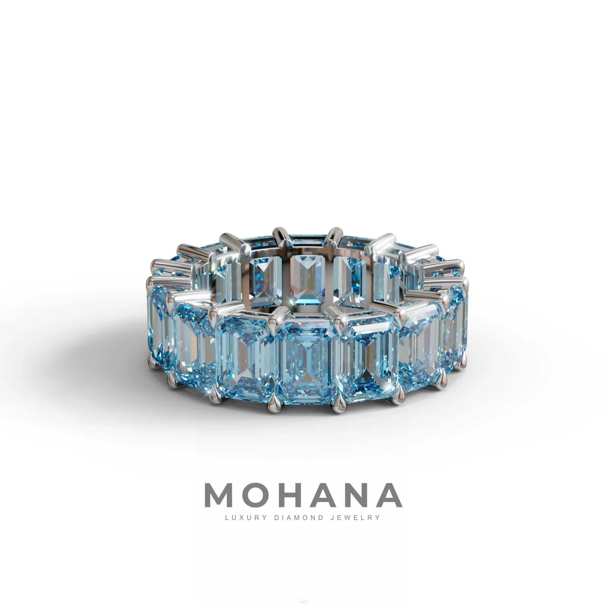 Lab‑Grown Blue Emerald‑Cut Diamond Band – Classic Full‑Eternity Style