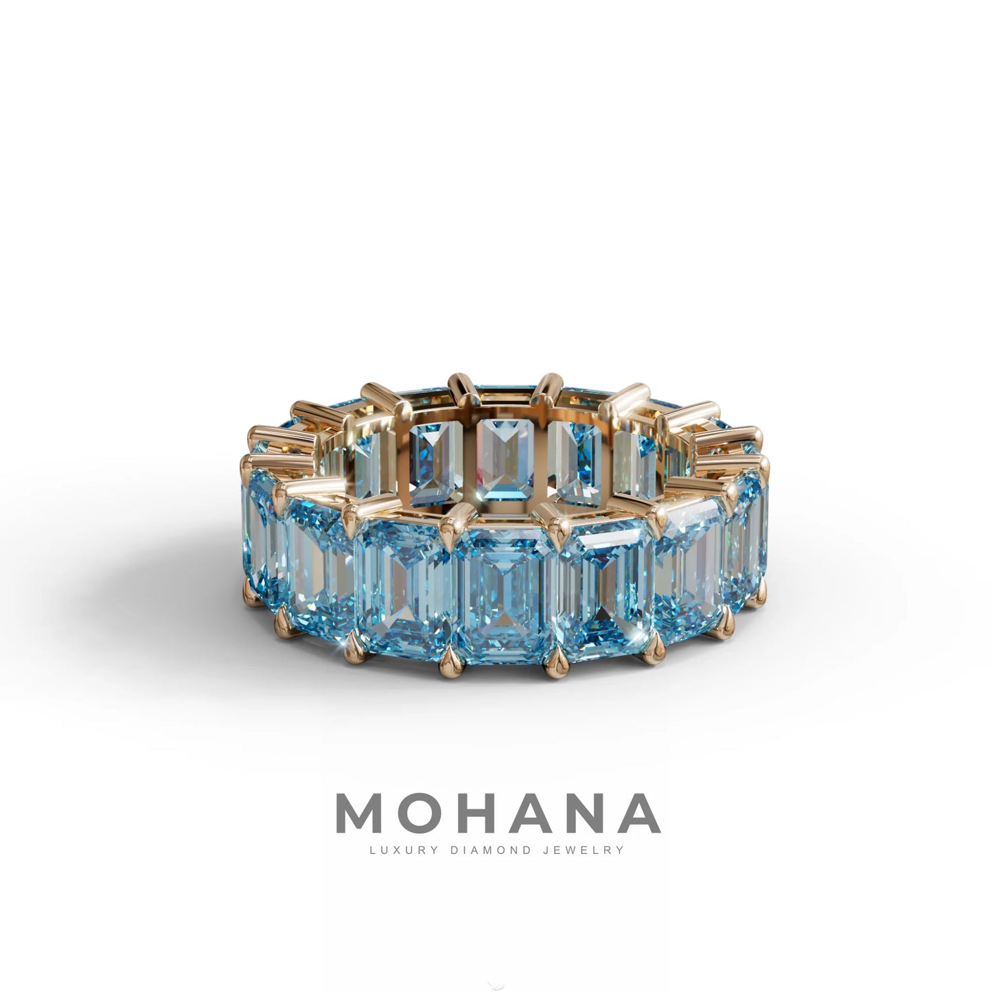 Lab‑Grown Blue Emerald‑Cut Diamond Band – Classic Full‑Eternity Style