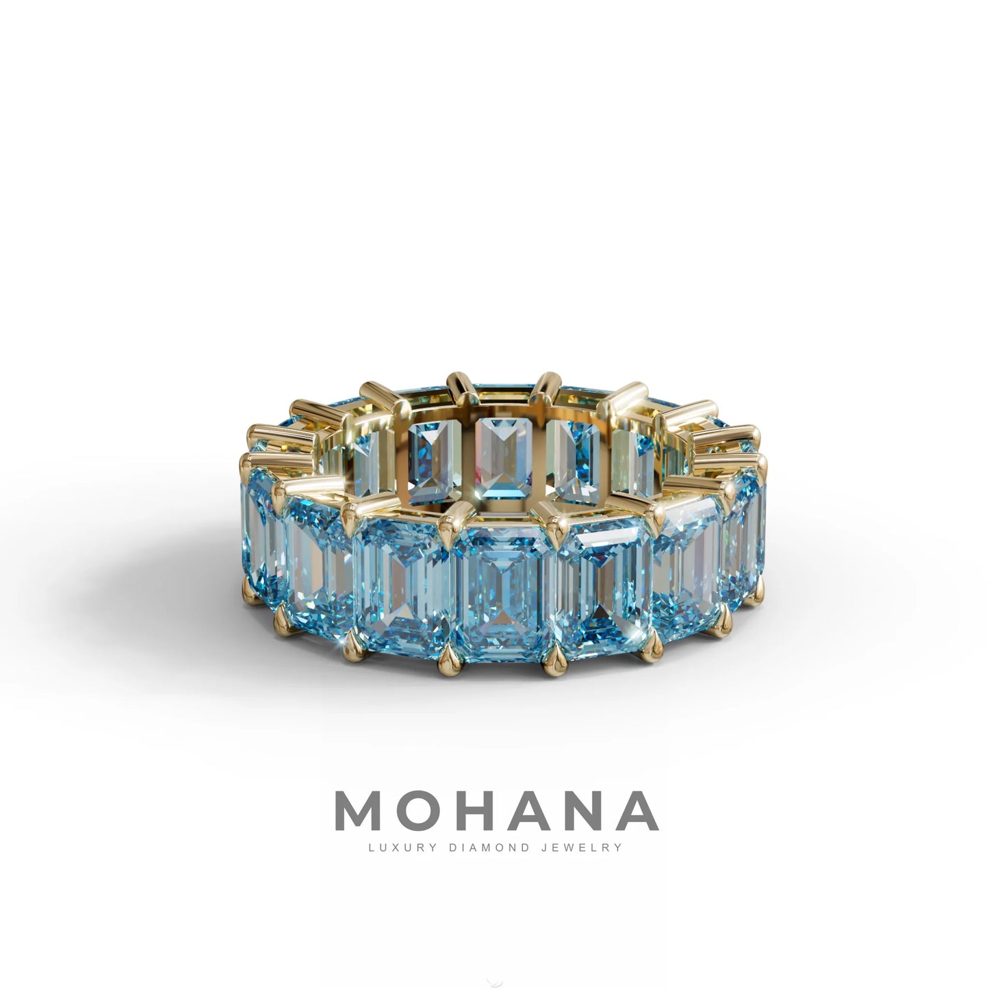 Lab‑Grown Blue Emerald‑Cut Diamond Band – Classic Full‑Eternity Style