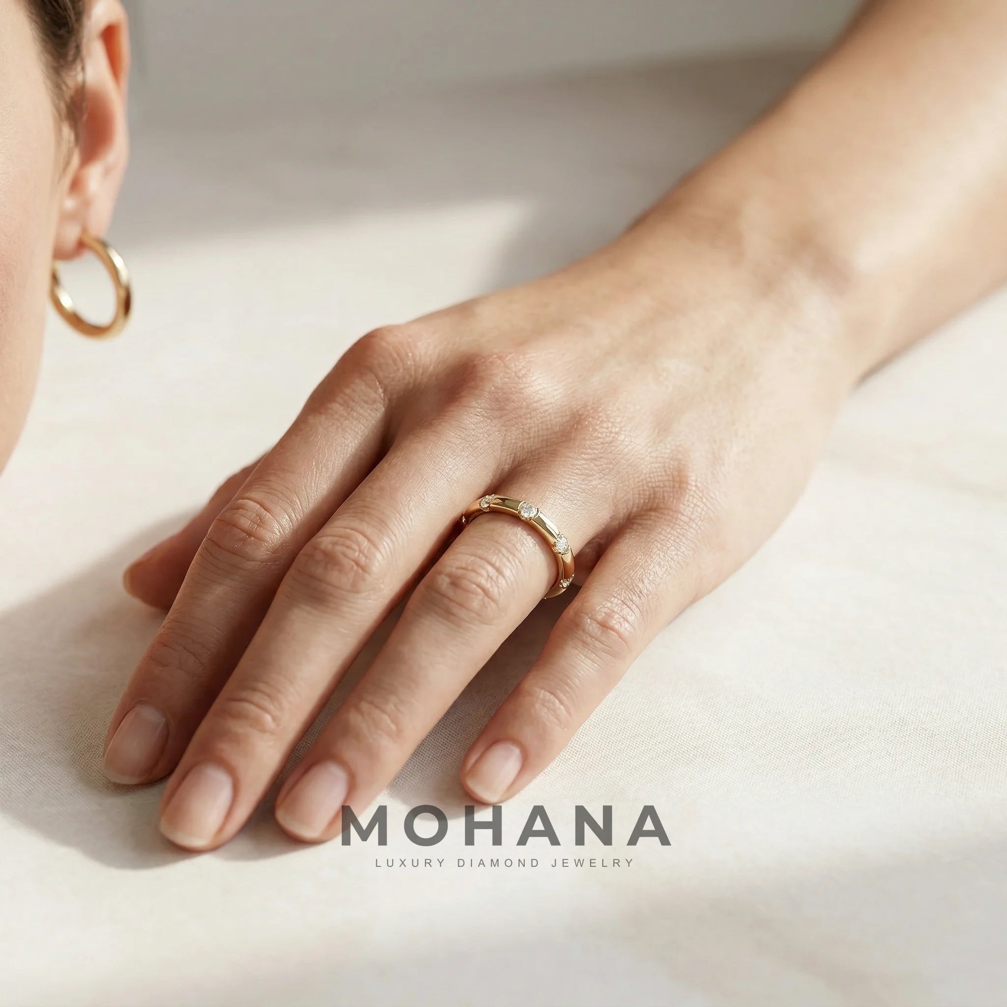 E/VVS Colorless Round Cut Lab Grown Diamond Eternity Ring - Elsa Peretti | Flux Setting | Wedding Band