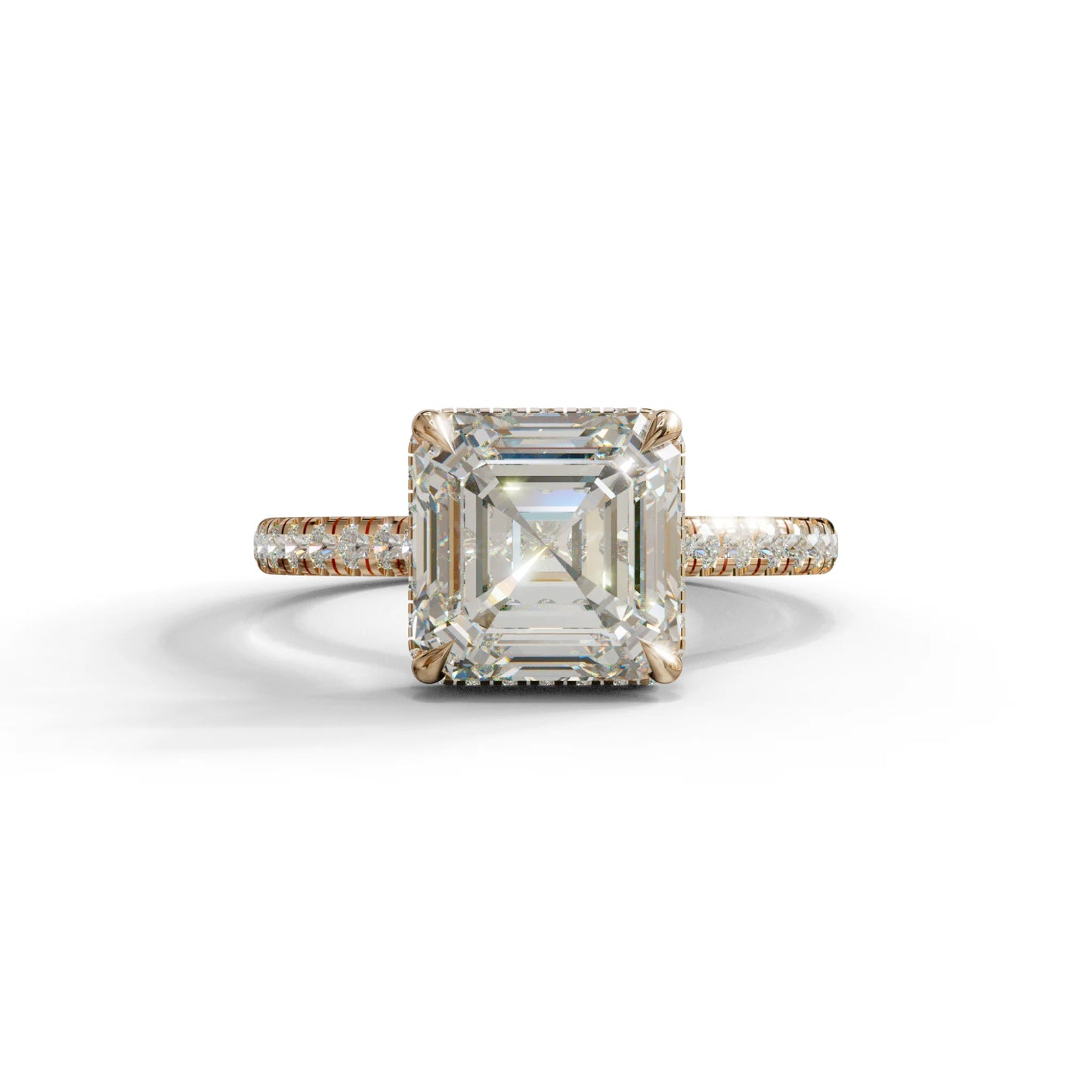 3.5 Carat E-VVS Asscher‑Cut Lab Diamond Engagement Ring with Halo and Pavé Accents - 10K Solid Gold / Rose Gold
