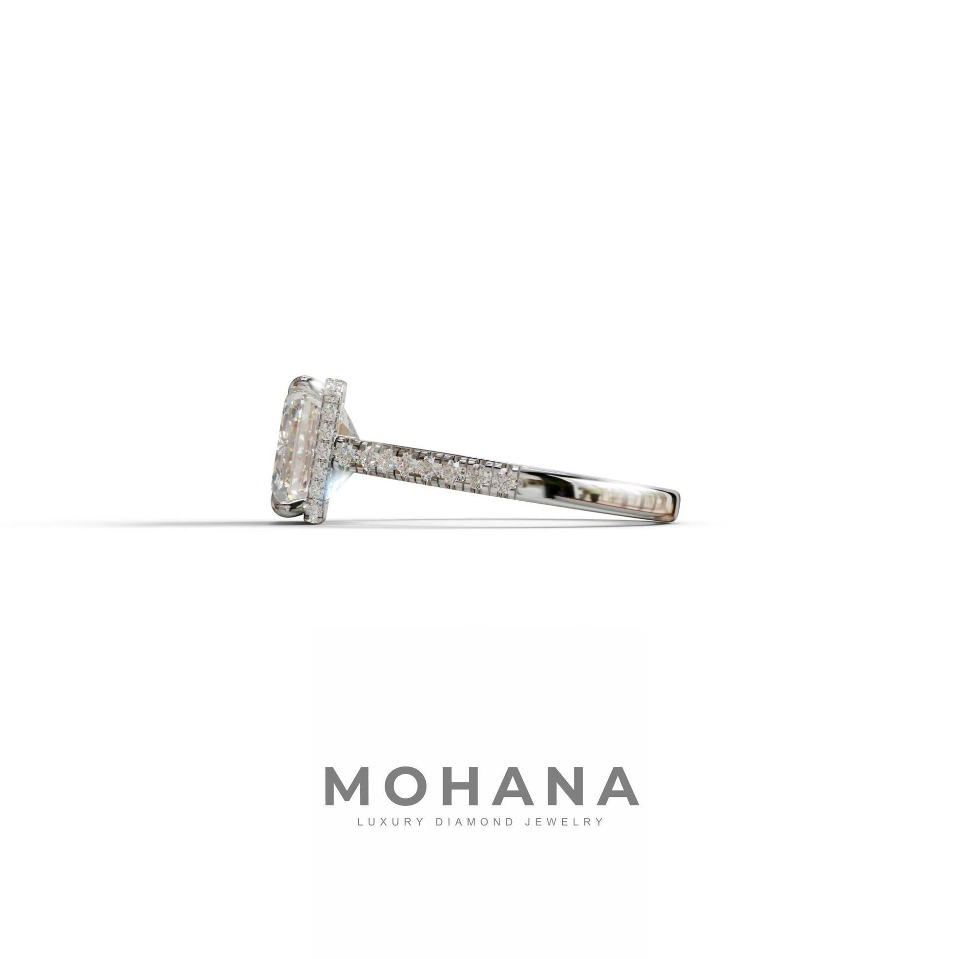 3.5 Carat E-VVS Asscher‑Cut Lab Diamond Engagement Ring with Halo and Pavé Accents