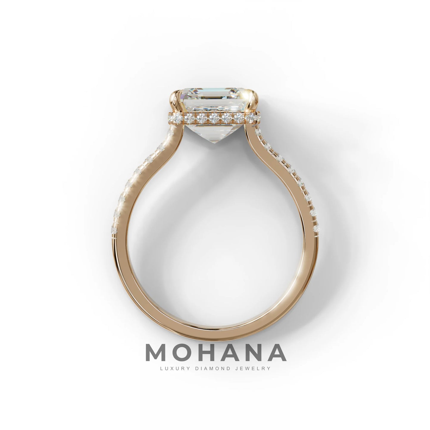 3.5 Carat E-VVS Asscher‑Cut Lab Diamond Engagement Ring with Halo and Pavé Accents