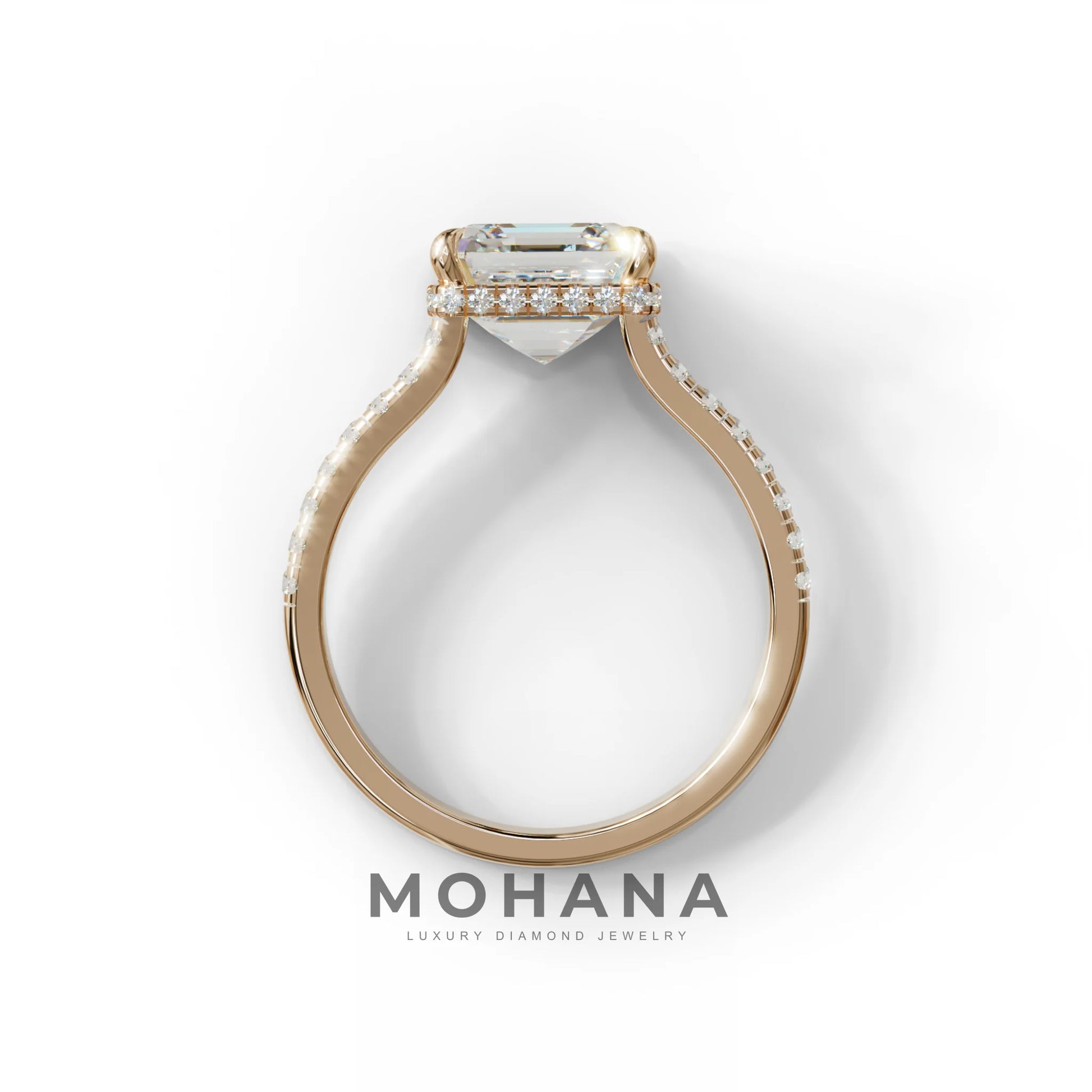 3.5 Carat E-VVS Asscher‑Cut Lab Diamond Engagement Ring with Halo and Pavé Accents