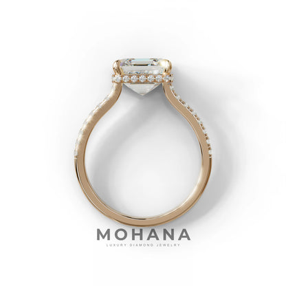 3.5 Carat E-VVS Asscher‑Cut Lab Diamond Engagement Ring with Halo and Pavé Accents