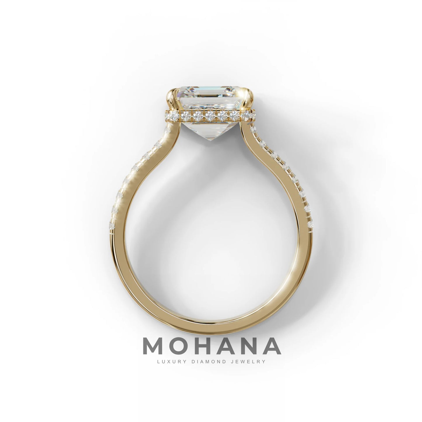 3.5 Carat E-VVS Asscher‑Cut Lab Diamond Engagement Ring with Halo and Pavé Accents