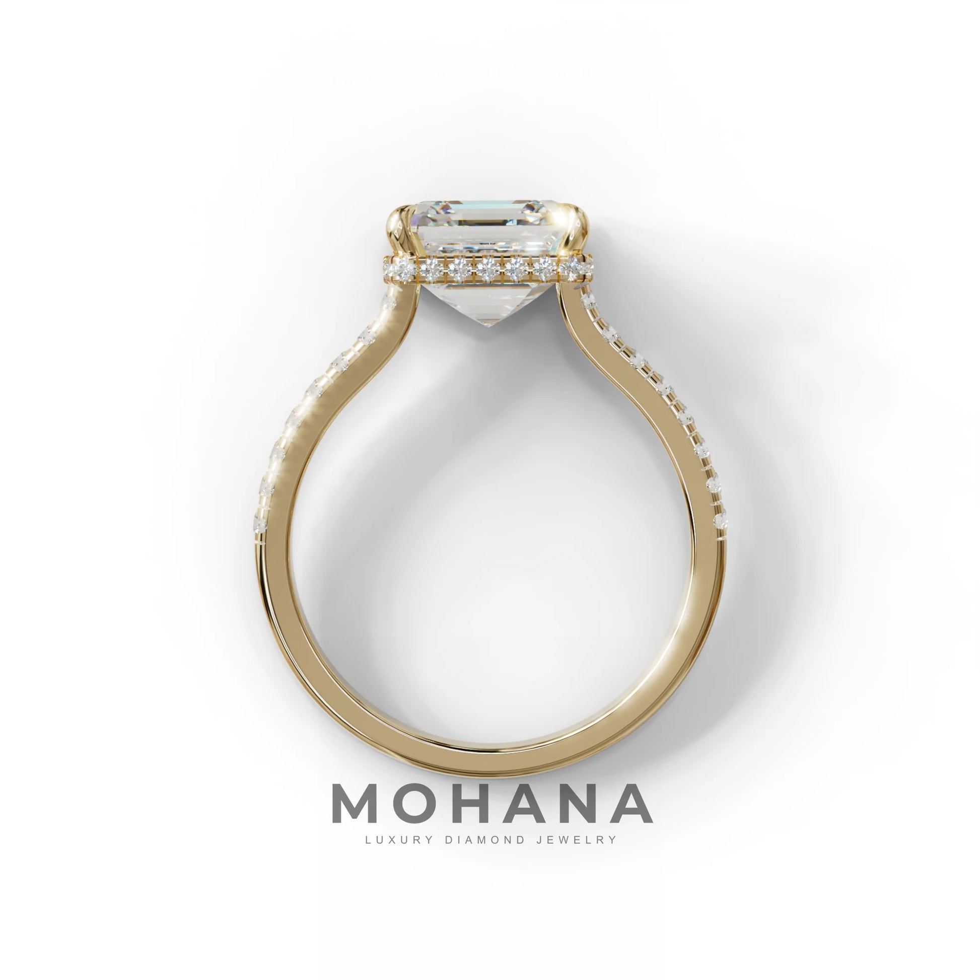 3.5 Carat E-VVS Asscher‑Cut Lab Diamond Engagement Ring with Halo and Pavé Accents