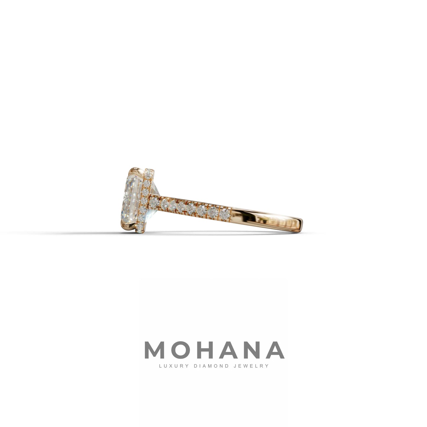 3.5 Carat E-VVS Asscher‑Cut Lab Diamond Engagement Ring with Halo and Pavé Accents