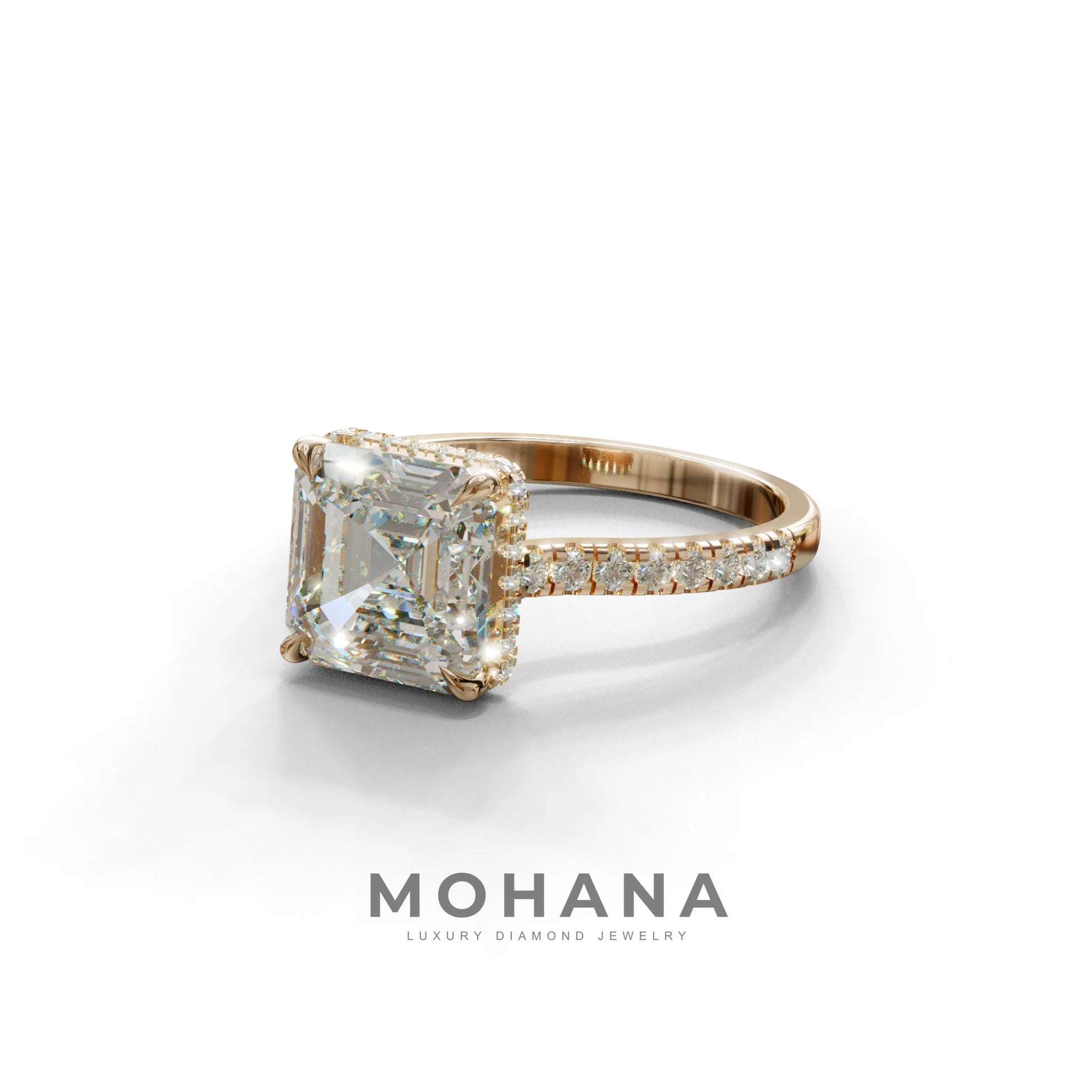 3.5 Carat E-VVS Asscher‑Cut Lab Diamond Engagement Ring with Halo and Pavé Accents