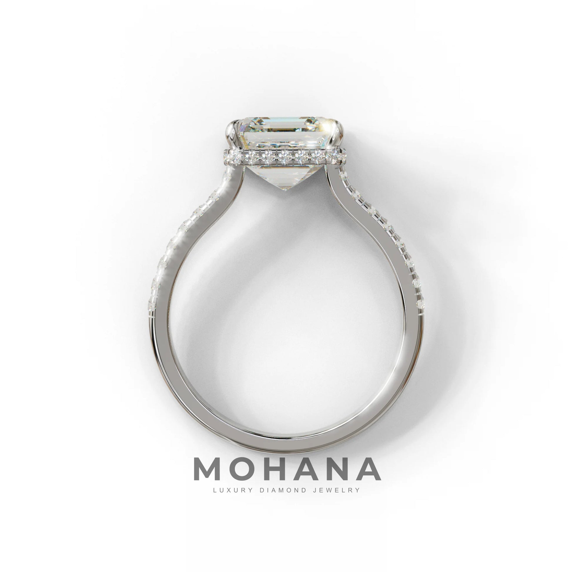 3.5 Carat E-VVS Asscher‑Cut Lab Diamond Engagement Ring with Halo and Pavé Accents