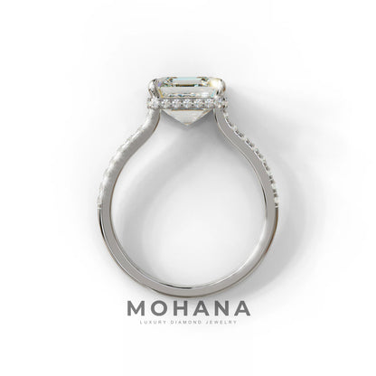3.5 Carat E-VVS Asscher‑Cut Lab Diamond Engagement Ring with Halo and Pavé Accents