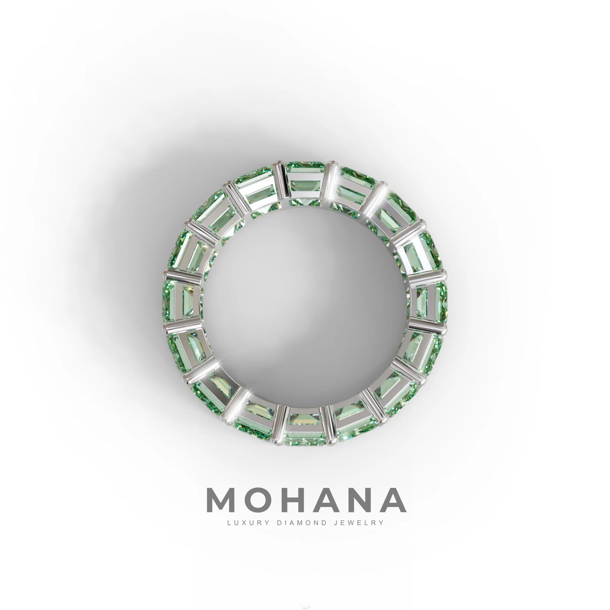 Lab‑Grown Green Emerald‑Cut Diamond Band – Classic Full‑Eternity Style