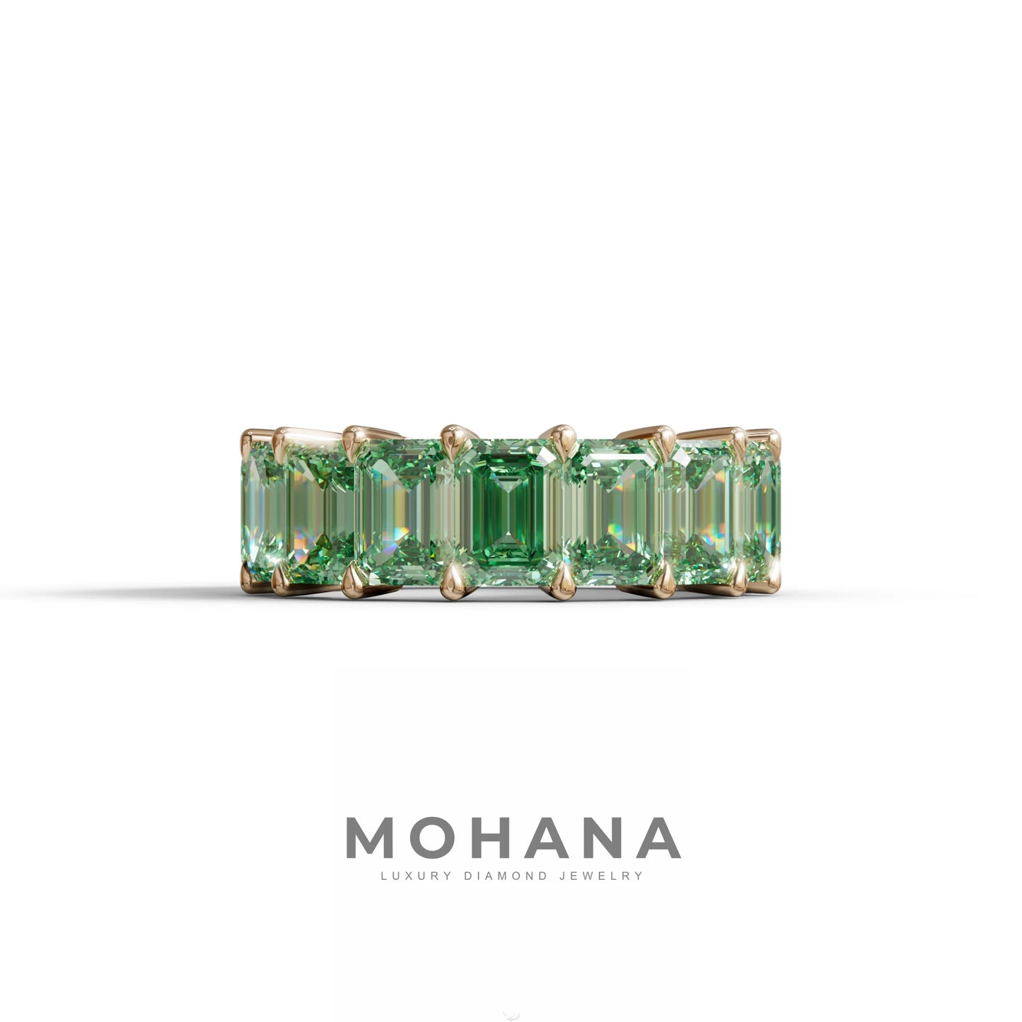 Lab‑Grown Green Emerald‑Cut Diamond Band – Classic Full‑Eternity Style - 10K Solid Gold / Rose Gold
