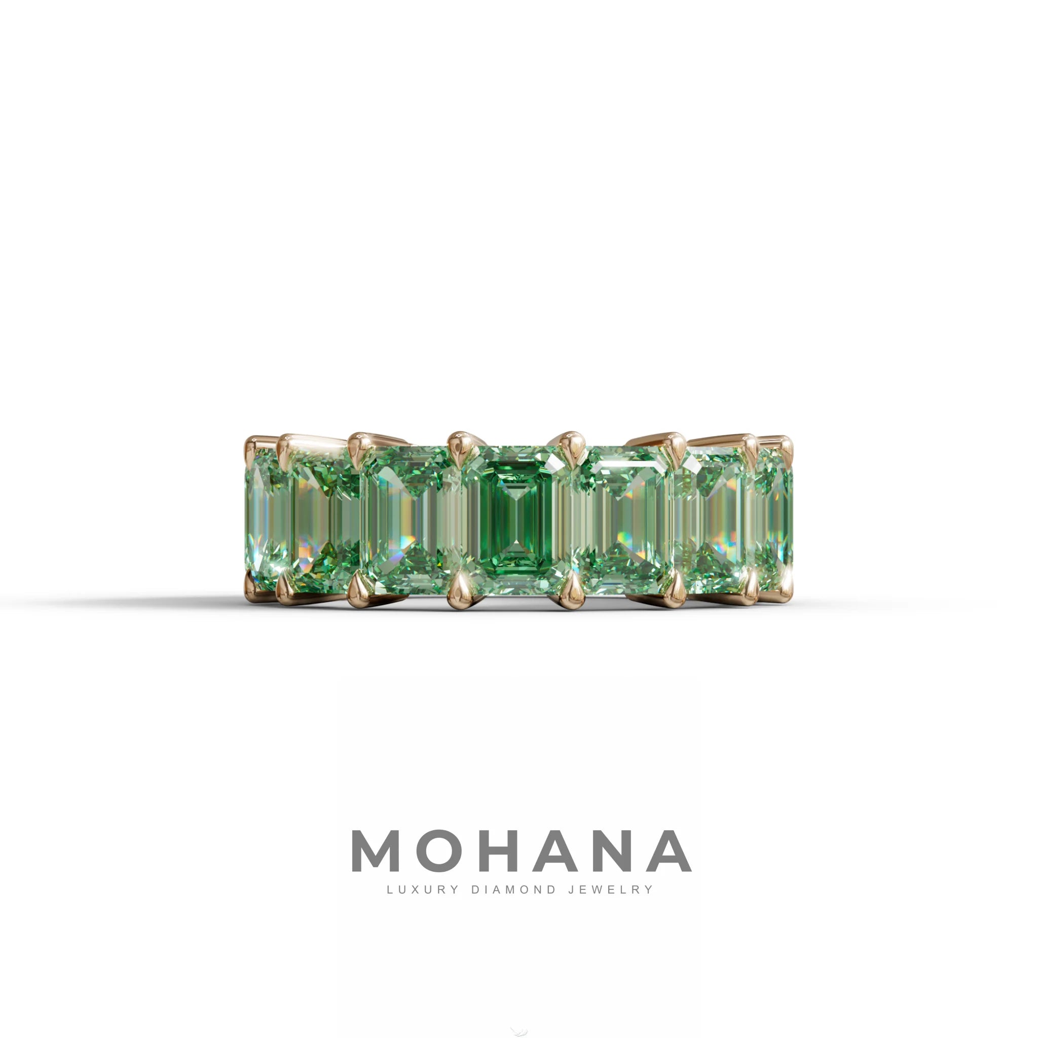 Lab‑Grown Green Emerald‑Cut Diamond Band – Classic Full‑Eternity Style - 10K Solid Gold / Rose Gold