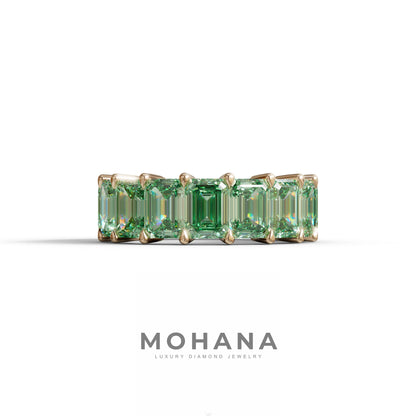 Lab‑Grown Green Emerald‑Cut Diamond Band – Classic Full‑Eternity Style - 10K Solid Gold / Rose Gold