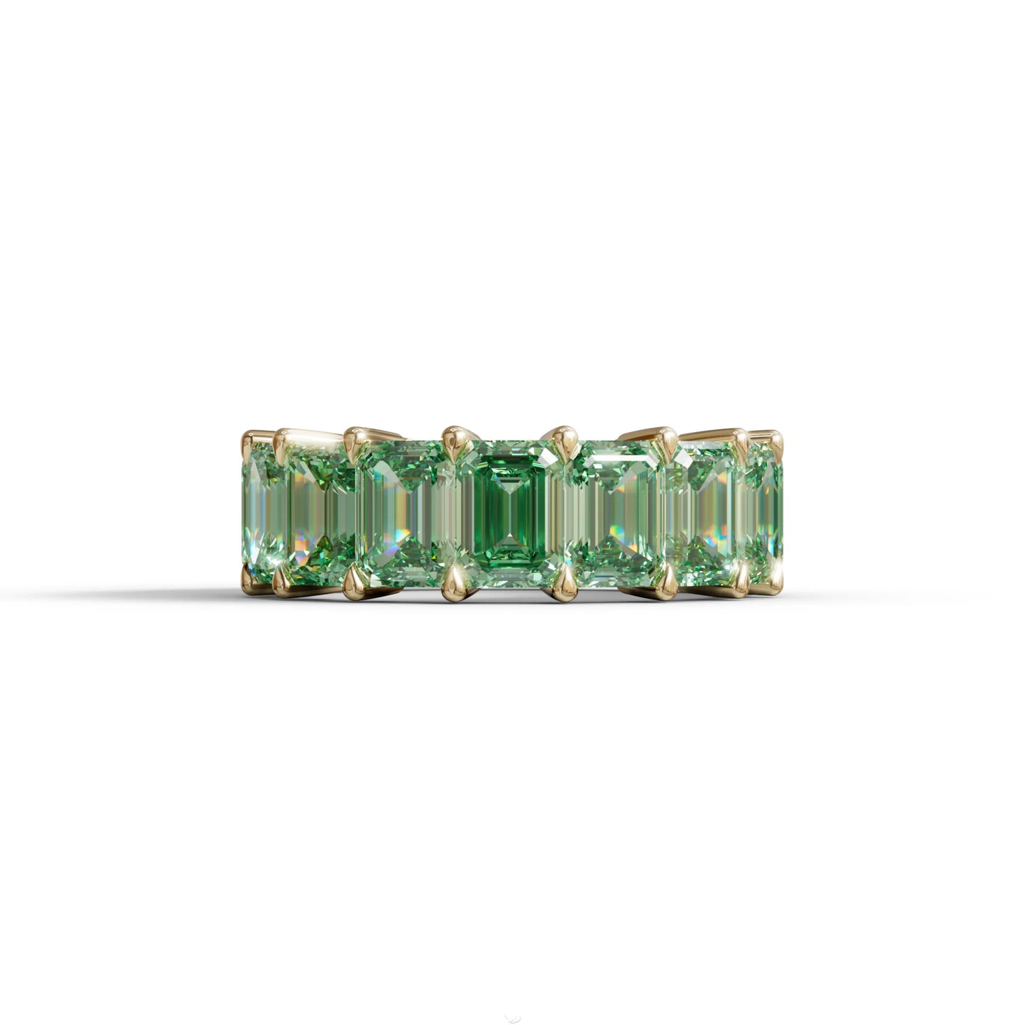 Lab‑Grown Green Emerald‑Cut Diamond Band – Classic Full‑Eternity Style - 10K Solid Gold / Yellow Gold