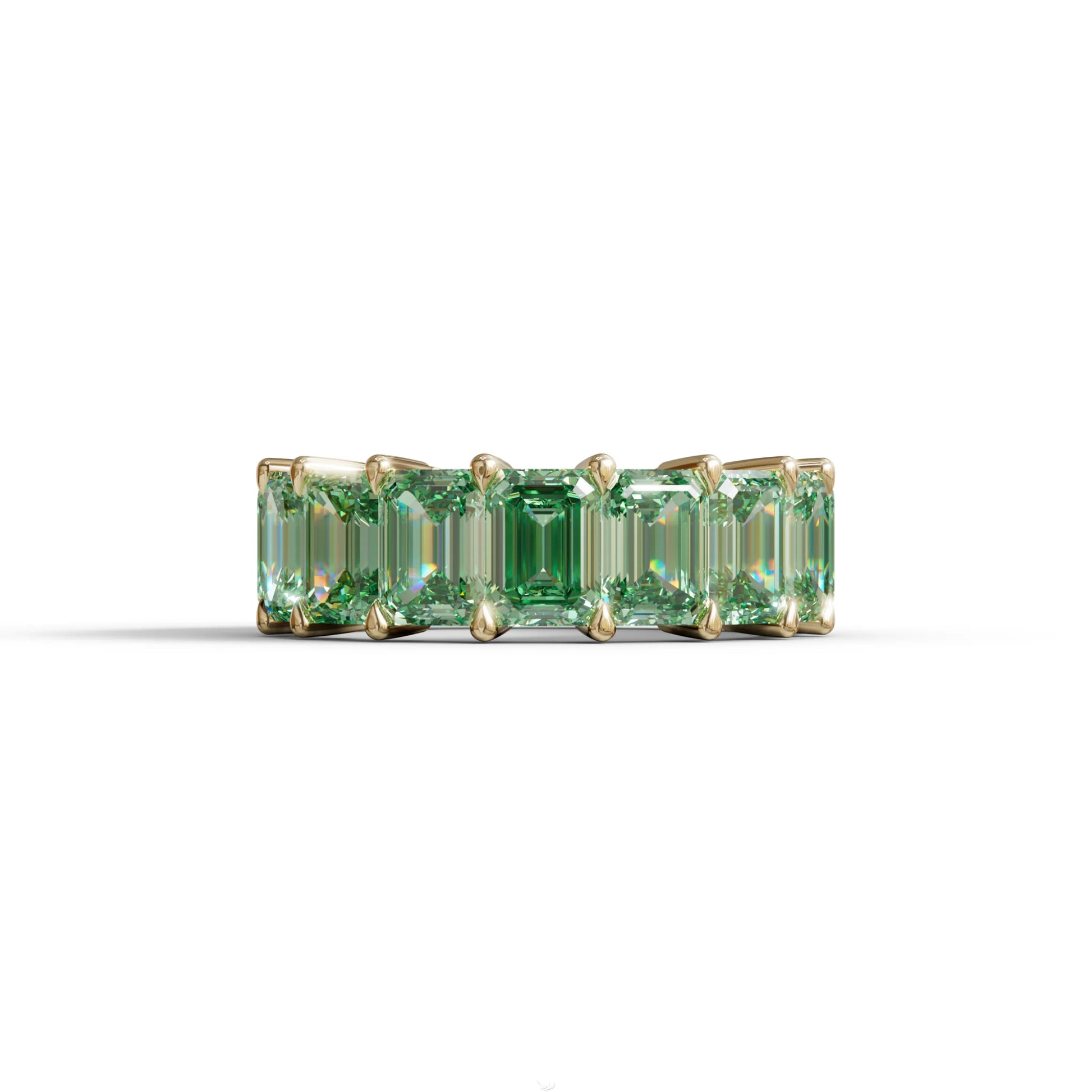 Lab‑Grown Green Emerald‑Cut Diamond Band – Classic Full‑Eternity Style - 10K Solid Gold / Yellow Gold