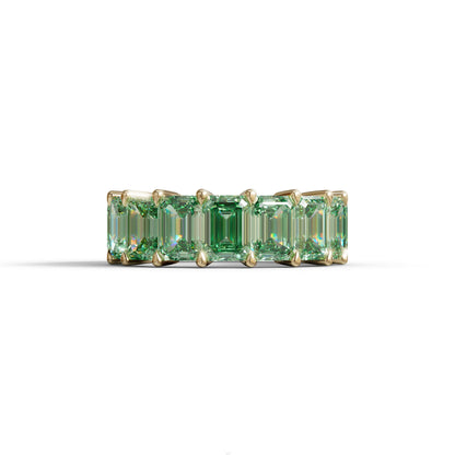 Lab‑Grown Green Emerald‑Cut Diamond Band – Classic Full‑Eternity Style - 10K Solid Gold / Yellow Gold