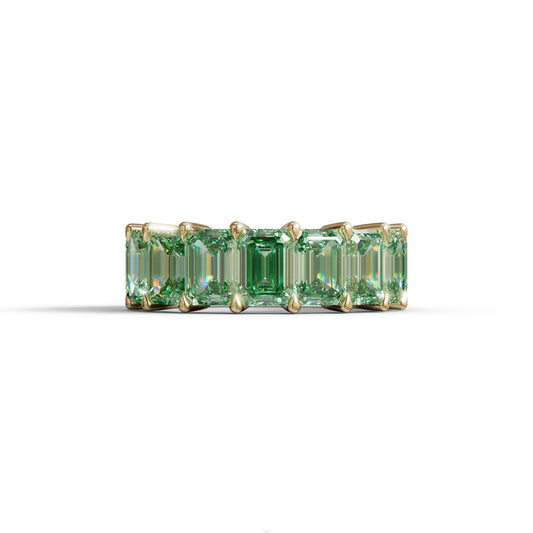 Lab‑Grown Green Emerald‑Cut Diamond Band – Classic Full‑Eternity Style - 10K Solid Gold / Yellow Gold