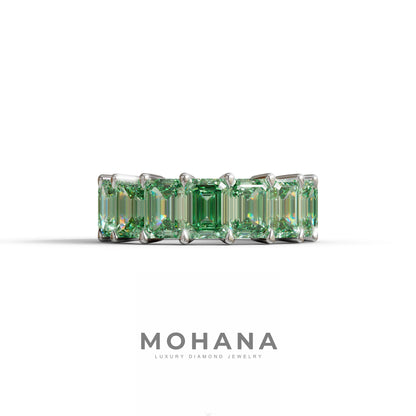 Lab‑Grown Green Emerald‑Cut Diamond Band – Classic Full‑Eternity Style - 10K Solid Gold / White Gold