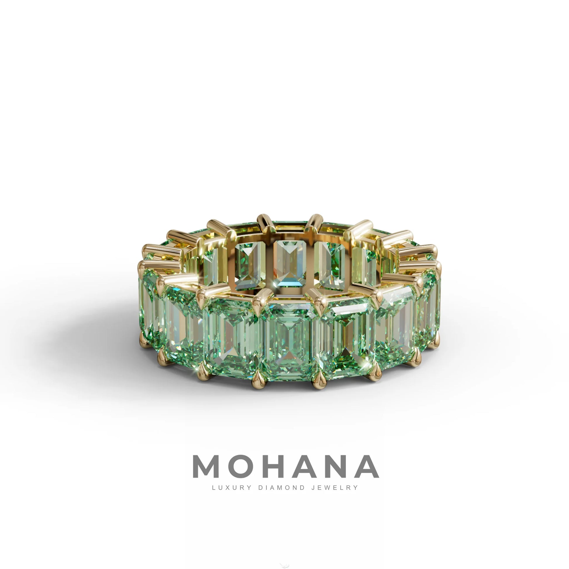 Lab‑Grown Green Emerald‑Cut Diamond Band – Classic Full‑Eternity Style