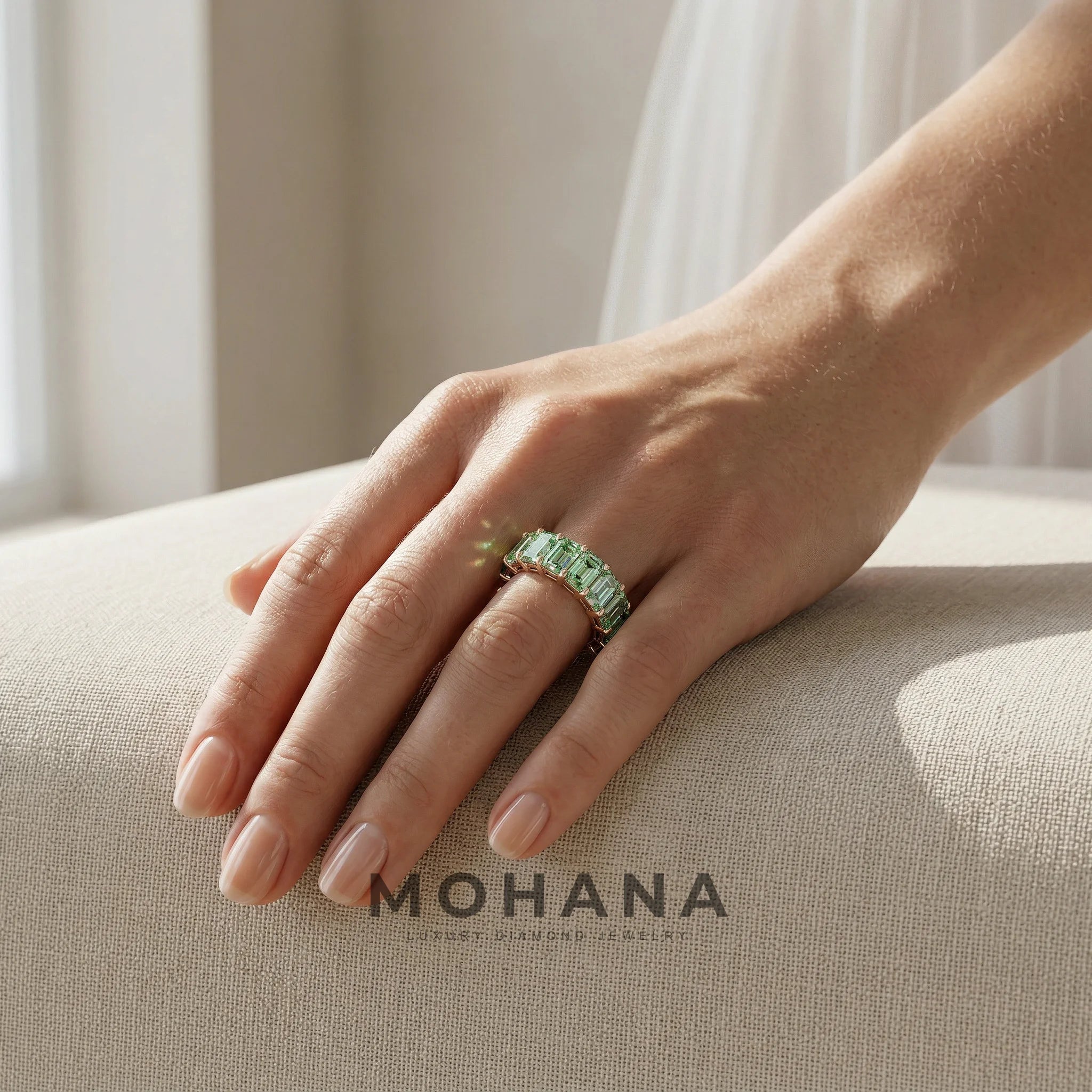 Lab-Grown Green Emerald-Cut Diamond Full Eternity Band | 7-8 CTW