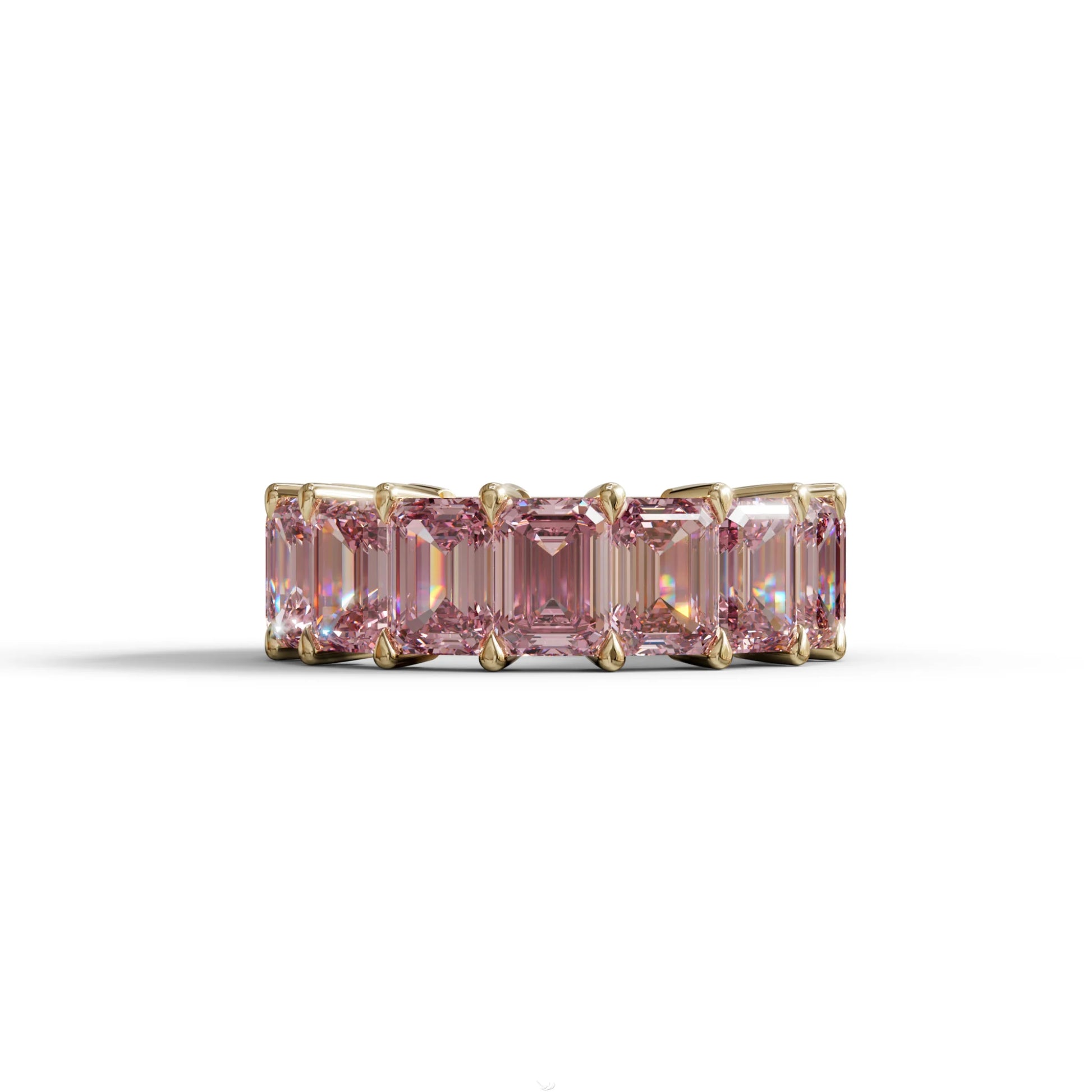 Lab‑Grown Pink Emerald‑Cut Diamond Band – Classic Full‑Eternity Style - 10K Solid Gold / Yellow Gold