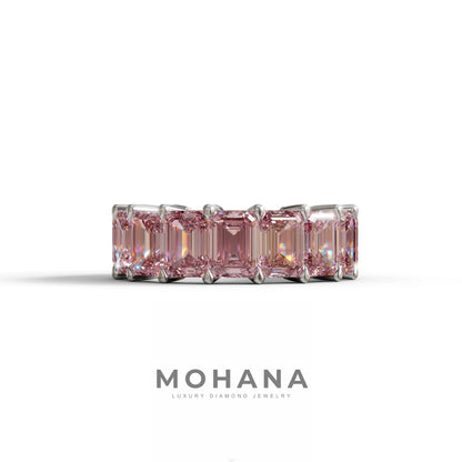 Lab‑Grown Pink Emerald‑Cut Diamond Band – Classic Full‑Eternity Style - 10K Solid Gold / White Gold