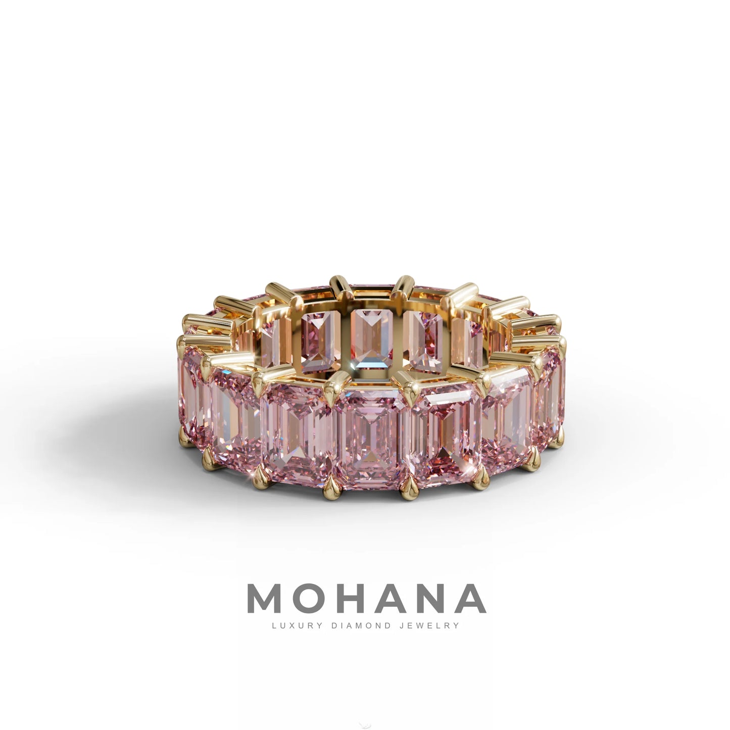 Lab‑Grown Pink Emerald‑Cut Diamond Band – Classic Full‑Eternity Style