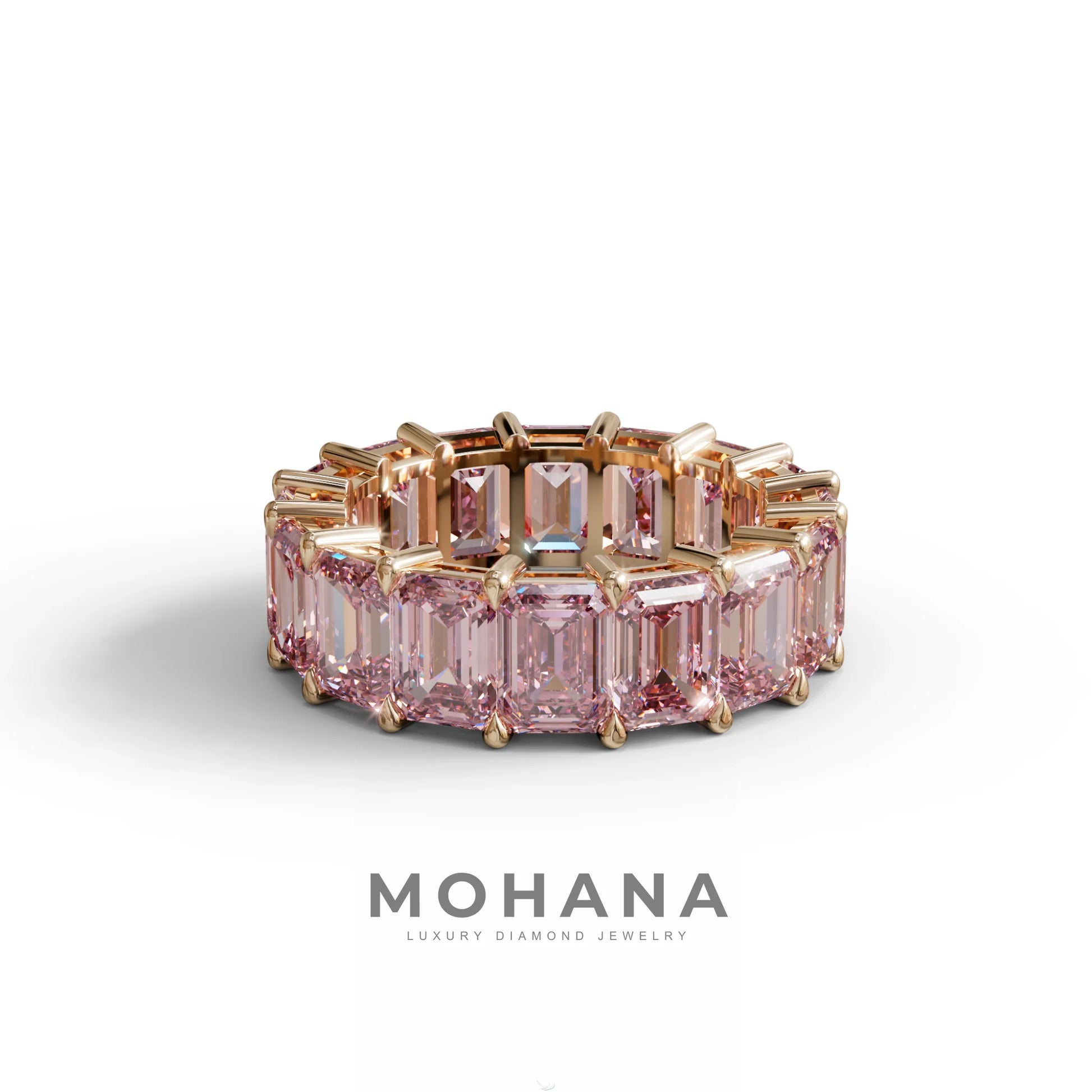 Lab‑Grown Pink Emerald‑Cut Diamond Band – Classic Full‑Eternity Style